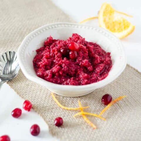 bowl of cranberry relish with spoon