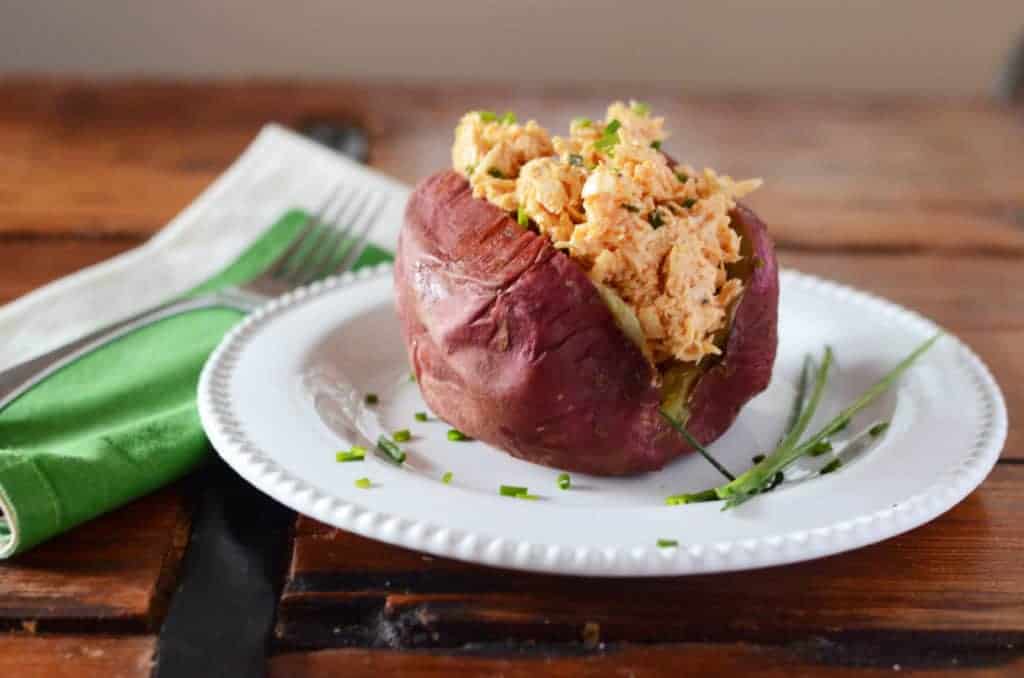 Buffalo Chicken Stuffed Sweet Potato | Paleo Scaleo