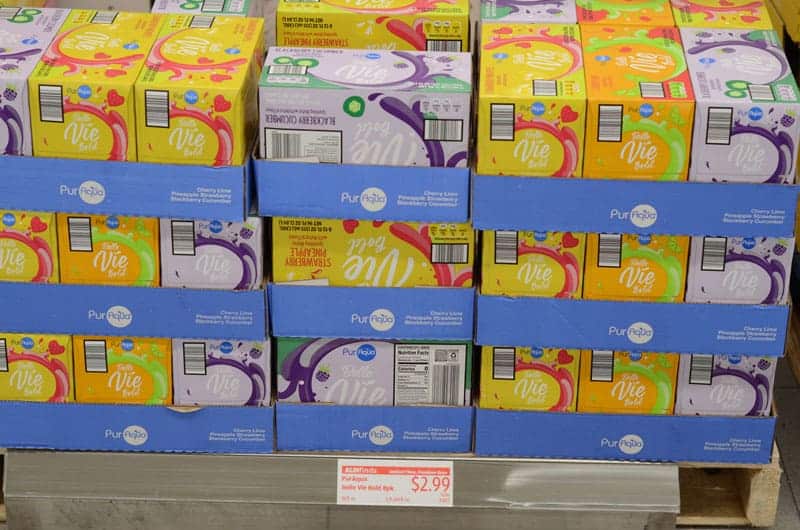 cases of flavored seltzer water at Aldi