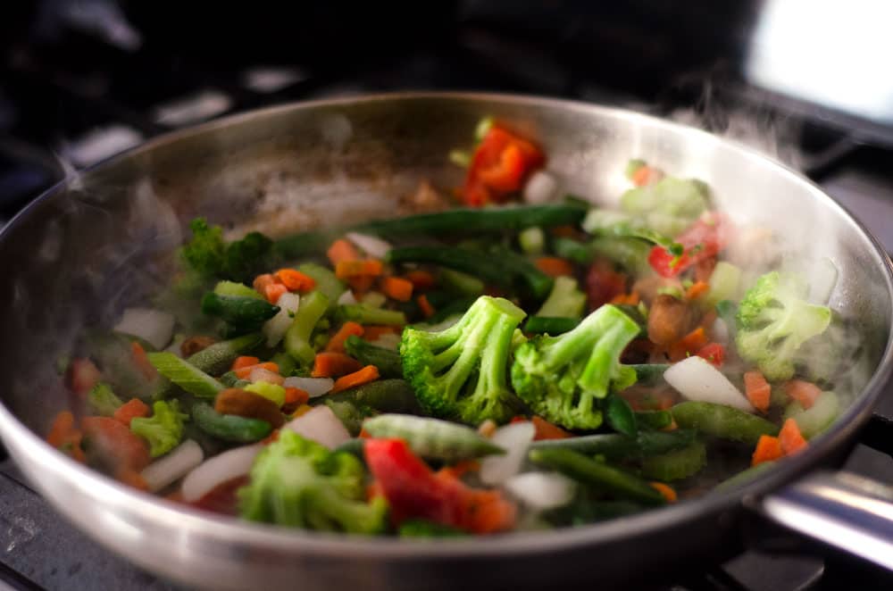 frozen stir fry vegetables in a pan
