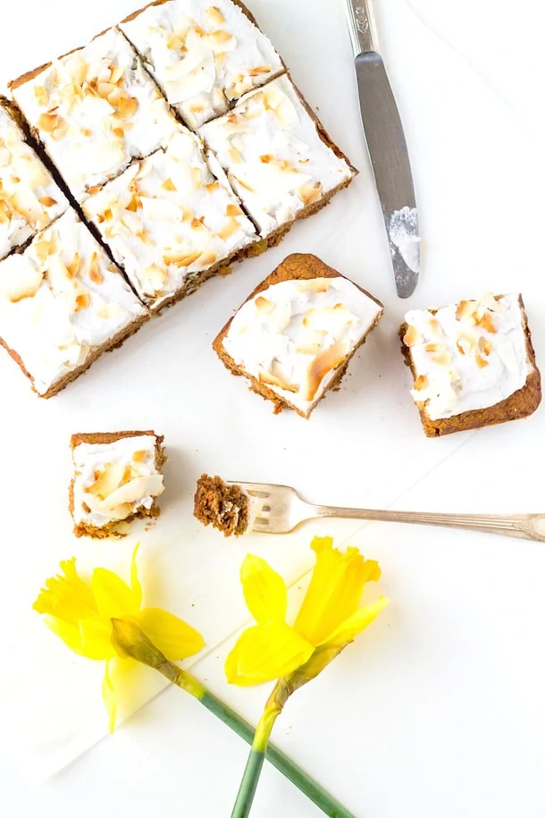 AIP easter desserts carrot cake cut in squares